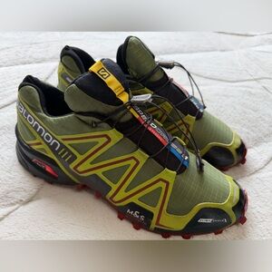 $160 Salomon Speedcross 3 Climashield Genepi Green Red Running Trail Shoes 10.5